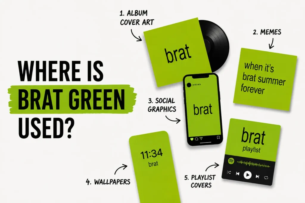 Brat Green used in album cover artwork, memes, social media graphics, and wallpapers