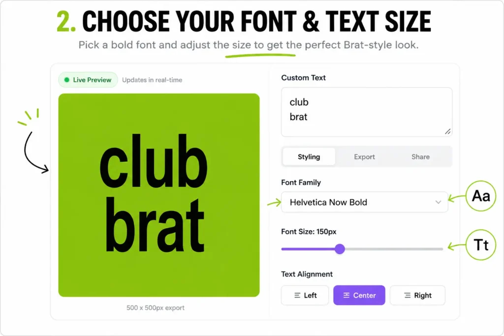 Choose font and text size for a Brat-style album cover