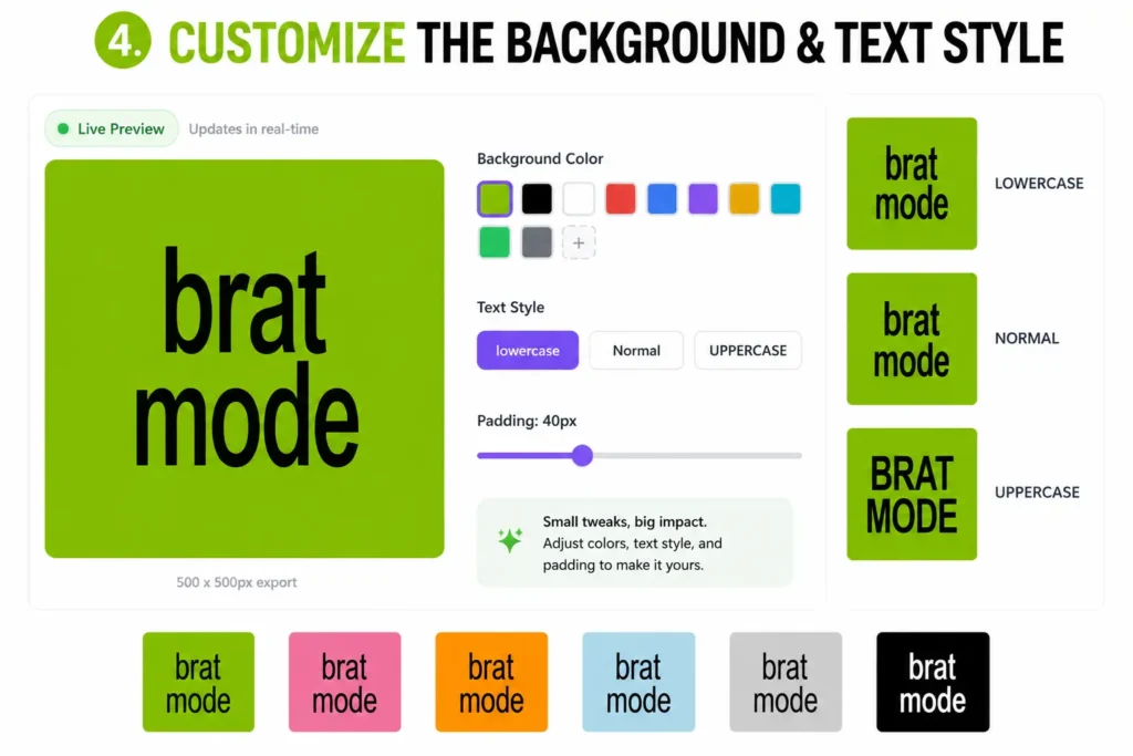Customize background color and text style for a Brat-style album cover