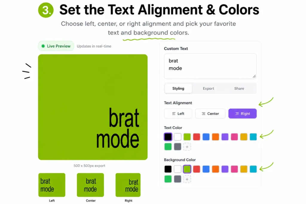 Set text alignment and colors in a Brat-style album cover generator